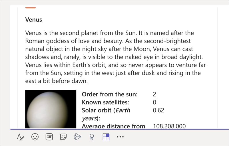 Screenshot of messaging extension in the compose message box - step 1.