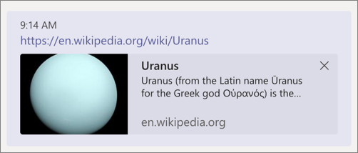 Screenshot of a working link unfurling messaging extension.