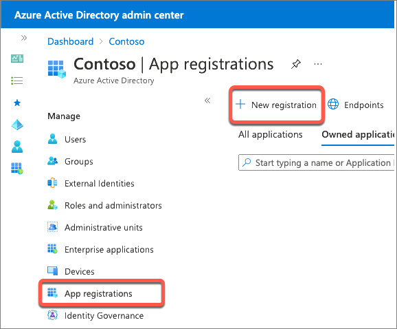 Screenshot of the App registrations.