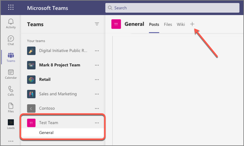 Screenshot selecting a team and channel.