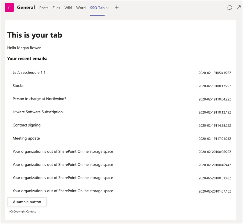 Screenshot displaying the list emails the user recently received.