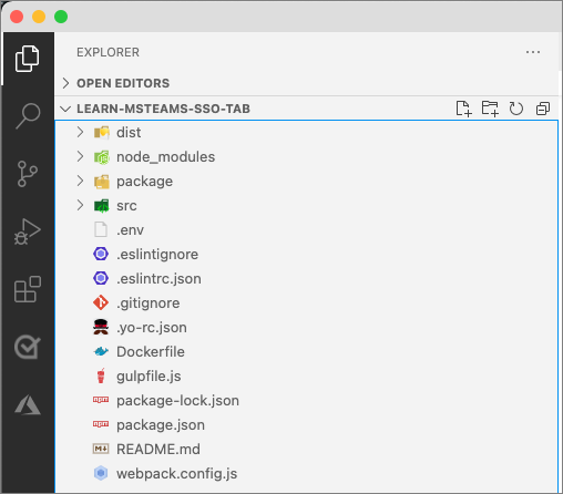 Screenshot of the custom Teams app project.