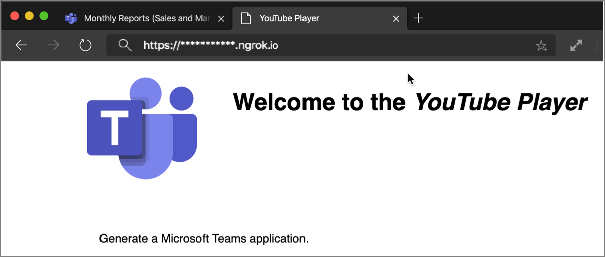 Screenshot of the local web app hosting the Teams tab project with the homepage loaded.