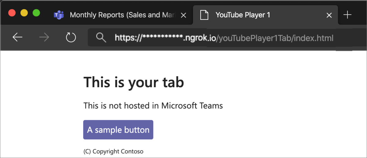 Screenshot of the local web app hosting the Teams tab project with the tab loaded.
