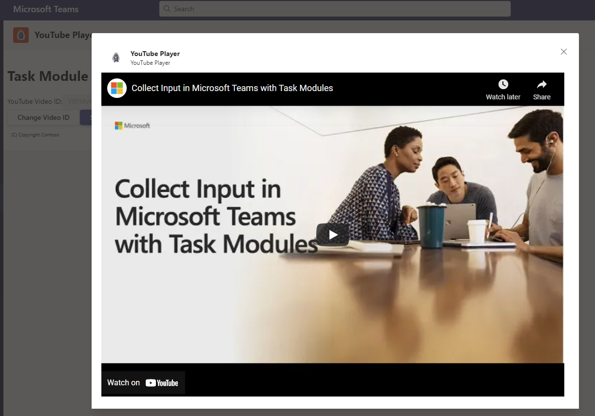 Screenshot of the YouTube Player task module loading a web page.