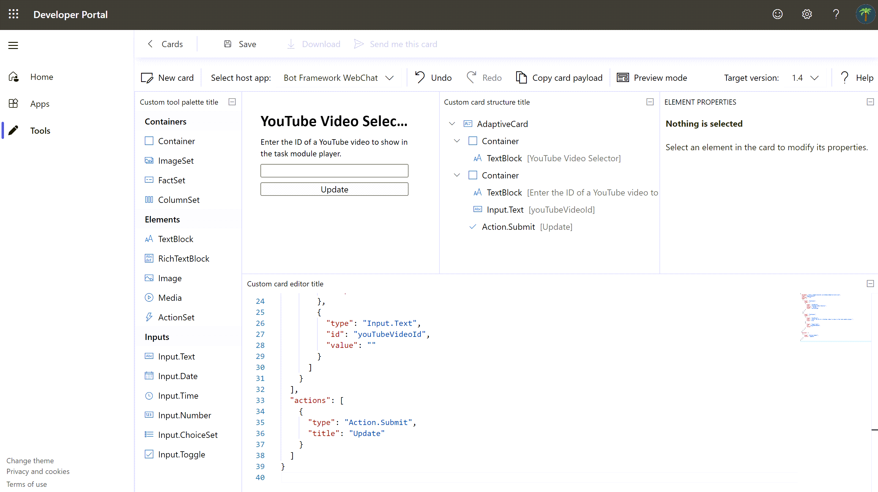 Screenshot of the YouTube Video Selector card.