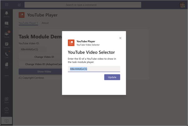 Screenshot of the Adaptive Card rendered in a task module.