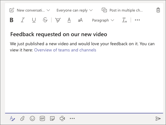 Screenshot of the new message experience in a Conversations tab.