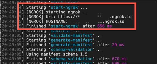 Screenshot of the console with ngrok URL.