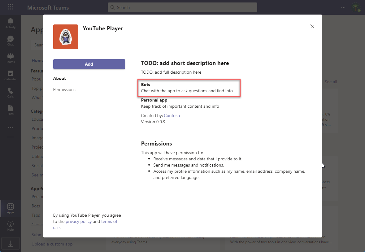 Screenshot of Microsoft Teams app.