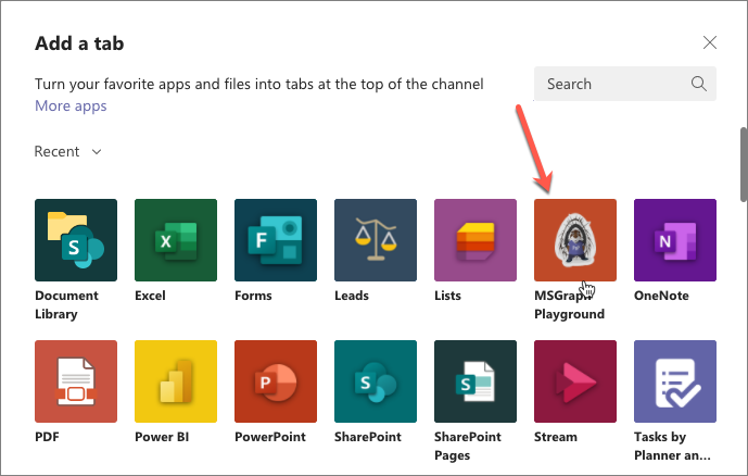 Screenshot installing a new tab, step 3.
