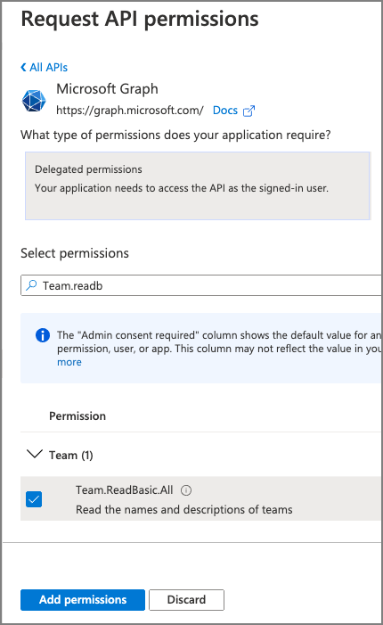 Screenshot adding a new permission to the app.
