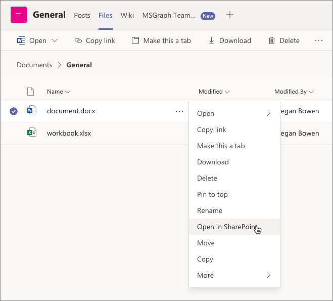 Screenshot opening the Word document in SharePoint.