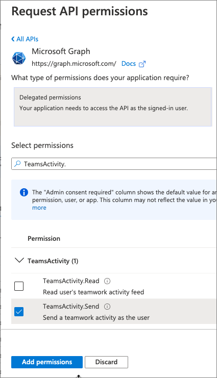 Screenshot adding a new permission to the app.