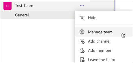Screenshot of the Manage Team menu item.