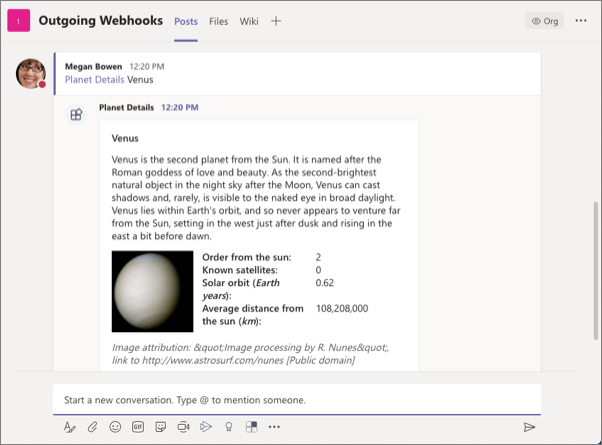 Screenshot of the Planet Details response.