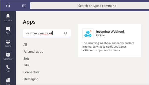 Screenshot of the incoming webhook app.