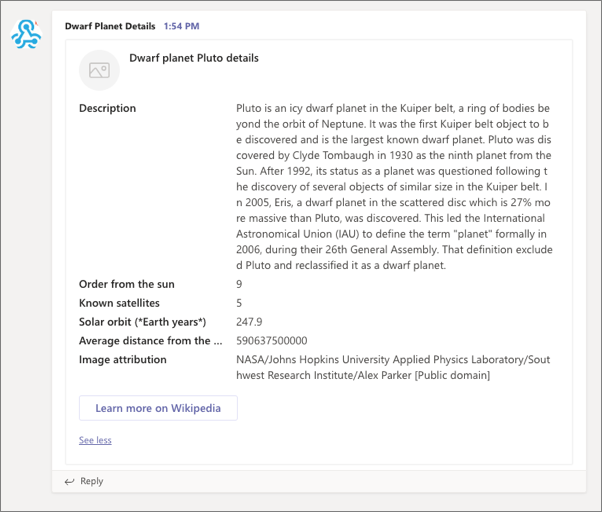 Screenshot of the incoming webhook message.